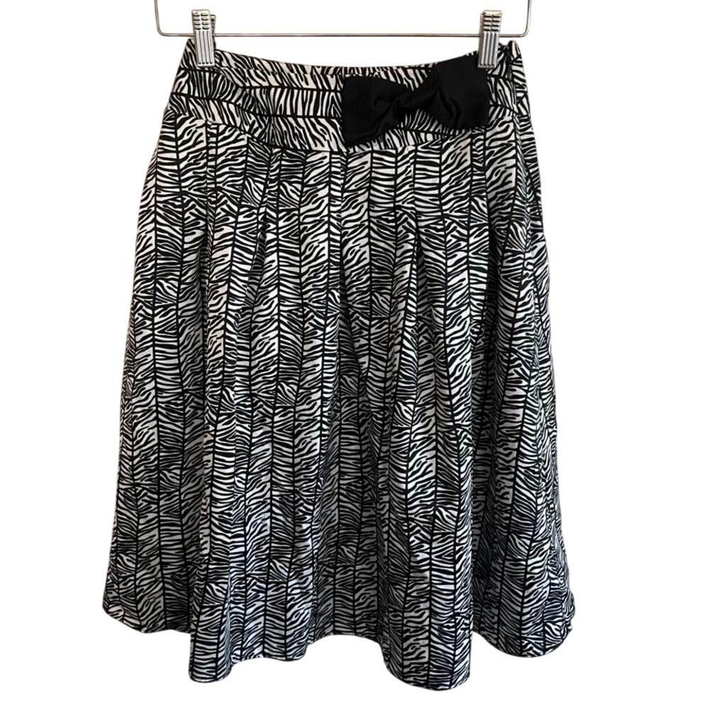 Apt. 9 Womens Black White Zebra Print Bow A-Line Pleated Skirt Size 4